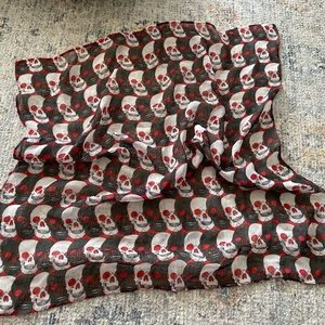 Y2K skull print scarf Halloween vibe goth runway look